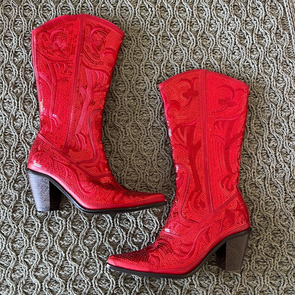 Women's Red Western Heeled Boots